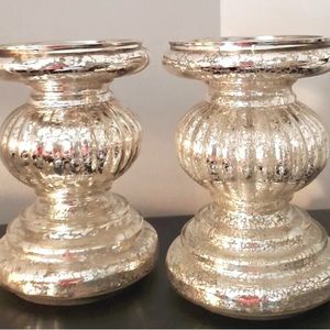 Lighted Silver Candle Holder Pedestals -Set of two